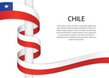 Waving ribbon on pole with flag of Chile. Template for independence day poster design