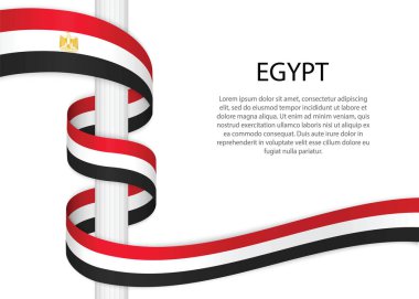 Waving ribbon on pole with flag of Egypt. Template for independence day poster design