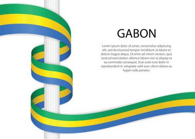 Waving ribbon on pole with flag of Gabon. Template for independence day poster design
