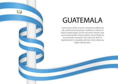 Waving ribbon on pole with flag of Guatemala. Template for independence day poster design