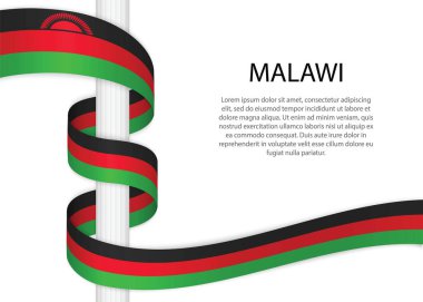 Waving ribbon on pole with flag of Malawi. Template for independence day poster design