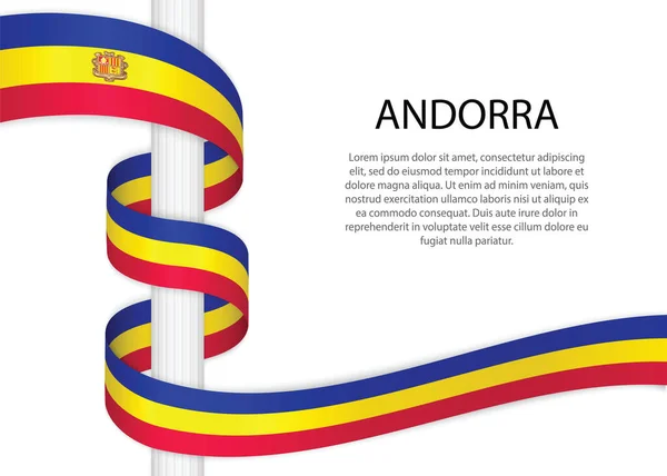 Waving Ribbon Pole Flag Andorra Template Independence Day Poster Design — стоковий вектор