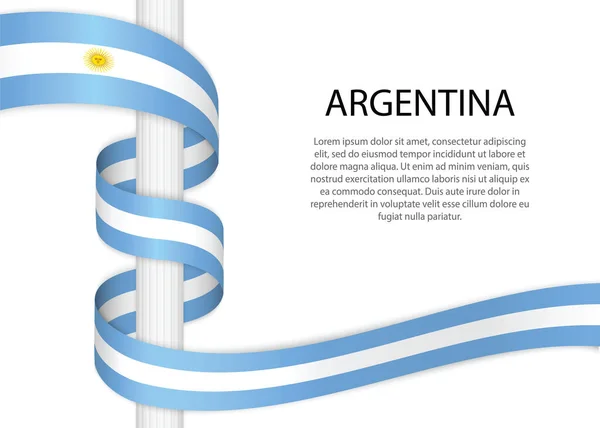 Cinta Ondeante Asta Con Bandera Argentina Plantilla Para Diseño Póster — Archivo Imágenes Vectoriales