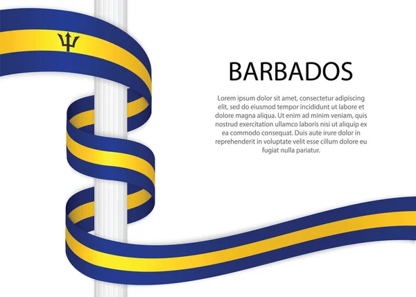 Waving Ribbon Pole Flag Barbados Template Independence Day Poster Design — Διανυσματικό Αρχείο