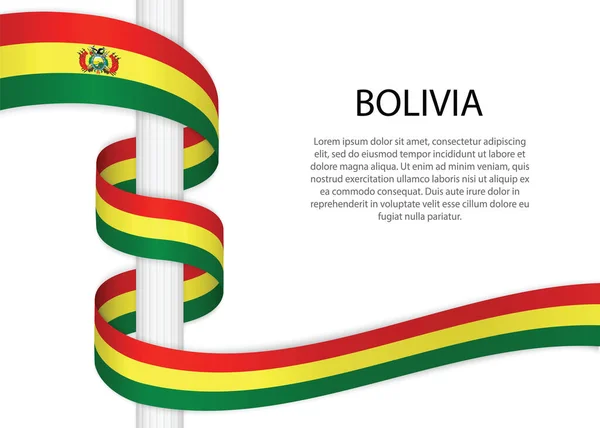 Waving Ribbon Pole Flag Bolivia Template Independence Day Poster Design — Stok Vektör