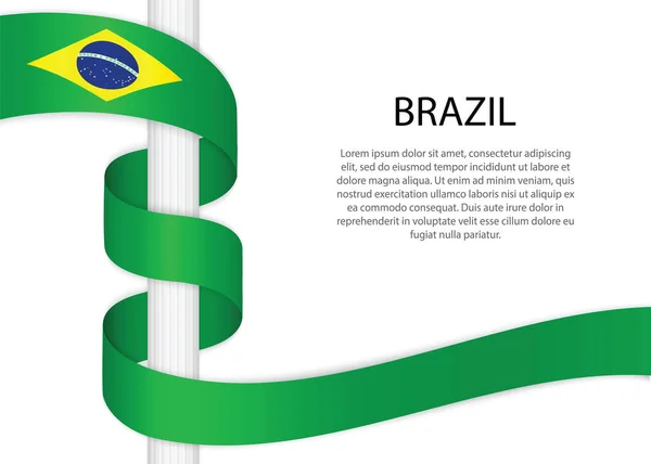 Waving Ribbon Pole Flag Brazil Template Independence Day Poster Design —  Vetores de Stock