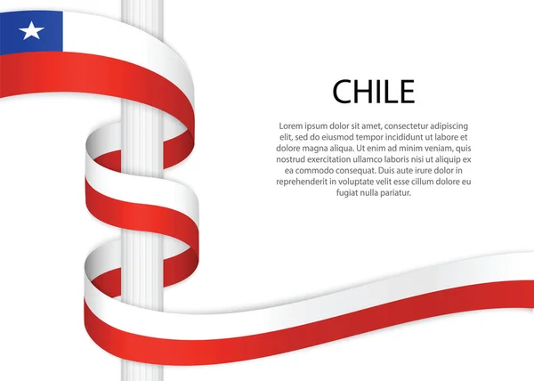 Cinta Ondeante Asta Con Bandera Chile Plantilla Para Diseño Póster — Archivo Imágenes Vectoriales