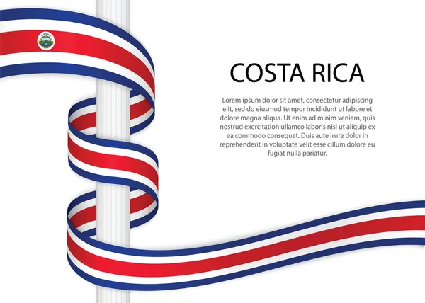 Waving Ribbon Pole Flag Costa Rica Template Independence Day Poster — Stockový vektor