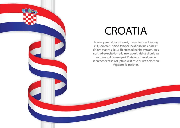 Waving Ribbon Pole Flag Croatia Template Independence Day Poster Design — Vetor de Stock
