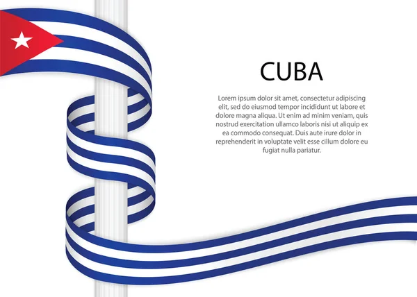 Cinta Ondeante Asta Con Bandera Cuba Plantilla Para Diseño Póster — Archivo Imágenes Vectoriales