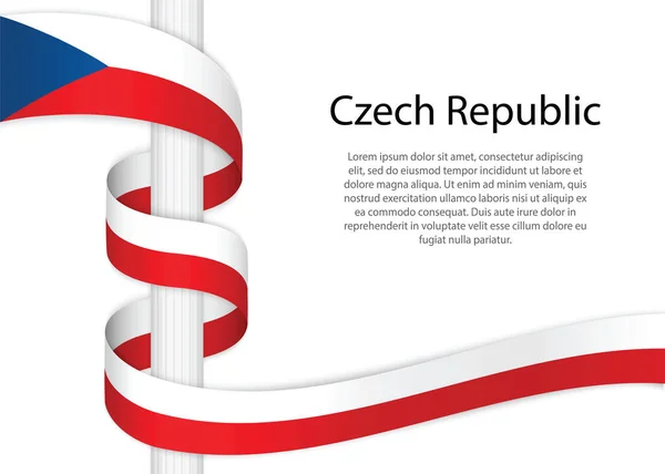 Waving Ribbon Pole Flag Czech Republic Template Independence Day Poster — Wektor stockowy