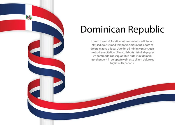 Cinta Ondeante Asta Con Bandera República Dominicana Plantilla Para Diseño — Archivo Imágenes Vectoriales