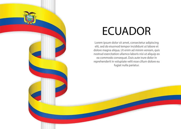 Cinta Ondeante Asta Con Bandera Ecuador Plantilla Para Diseño Póster — Vector de stock