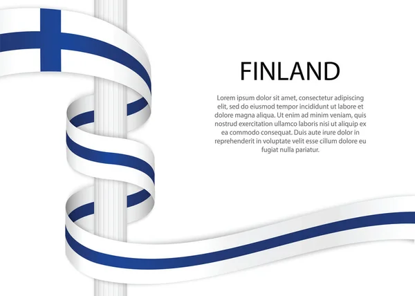 Waving Ribbon Pole Flag Finland Template Independence Day Poster Design — стоковый вектор
