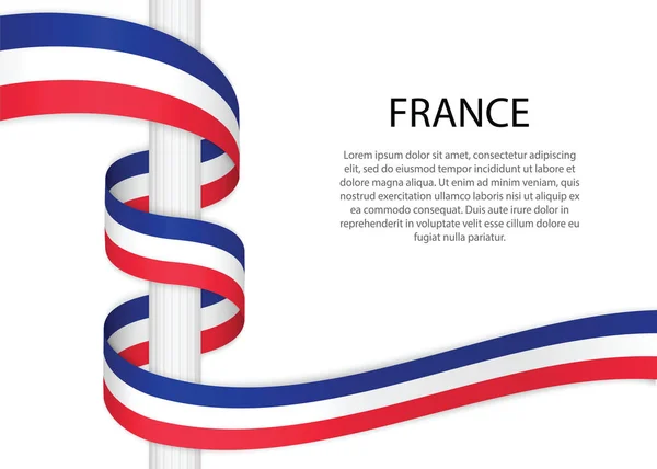 Waving Ribbon Pole Flag France Template Independence Day Poster Design - Stok Vektor