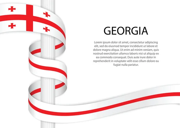 Waving Ribbon Pole Flag Georgia Template Independence Day Poster Design — Vetor de Stock