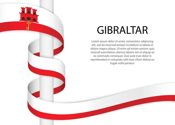 Waving Ribbon Pole Flag Gibraltar Template Independence Day Poster Design —  Vetores de Stock
