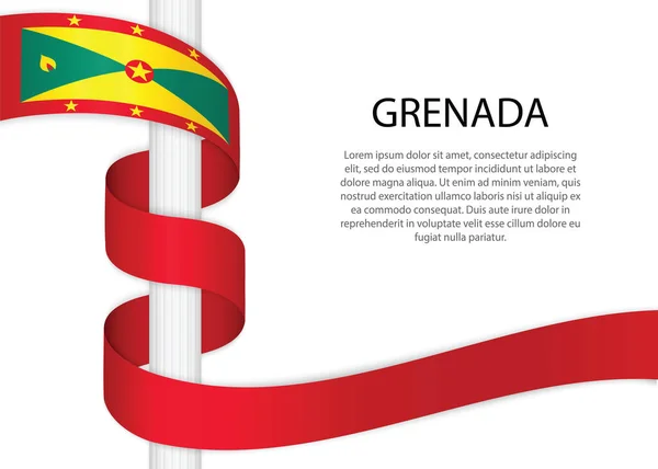 Waving Ribbon Pole Flag Grenada Template Independence Day Poster Design — Stock vektor