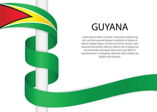 Waving Ribbon Pole Flag Guyana Template Independence Day Poster Design — Stock vektor