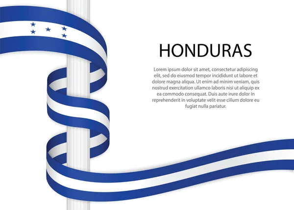 Waving Ribbon Pole Flag Honduras Template Independence Day Poster Design — Stock vektor