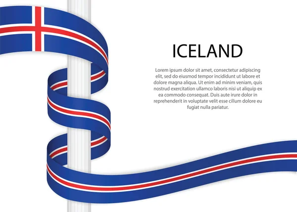 Waving Ribbon Pole Flag Iceland Template Independence Day Poster Design — Stok Vektör