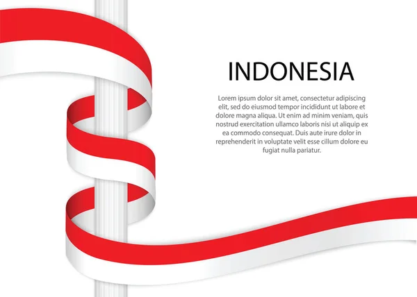 Waving Ribbon Pole Flag Indonesia Template Independence Day Poster Design - Stok Vektor