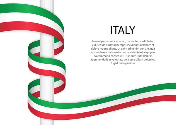 Waving Ribbon Pole Flag Italy Template Independence Day Poster Design — 스톡 벡터