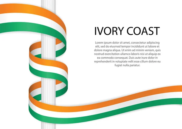Waving Ribbon Pole Flag Ivory Coast Template Independence Day Poster — Stockvektor