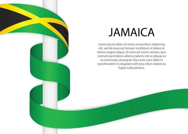 Waving Ribbon Pole Flag Jamaica Template Independence Day Poster Design — Stock Vector