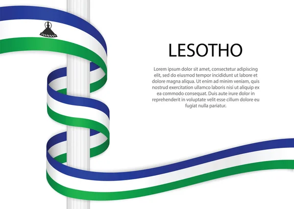 Waving Ribbon Pole Flag Lesotho Template Independence Day Poster Design — Vector de stock