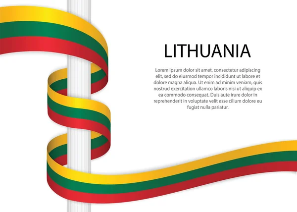 Waving Ribbon Pole Flag Lithuania Template Independence Day Poster Design — Stock vektor