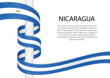 Waving ribbon on pole with flag of Nicaragua. Template for independence day poster design