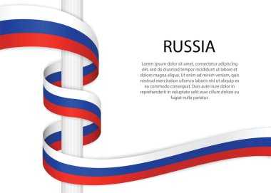 Waving ribbon on pole with flag of Russia. Template for independence day poster design