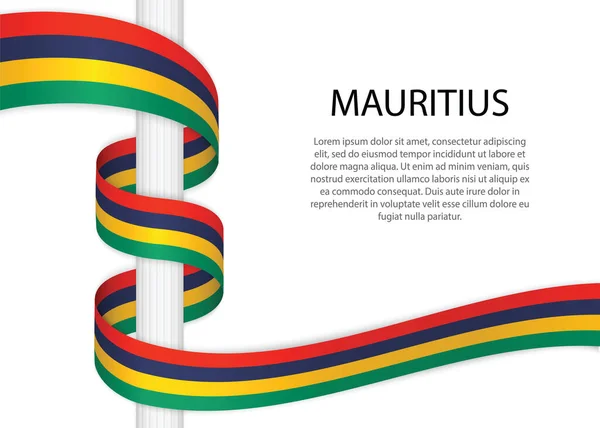 Waving Ribbon Pole Flag Mauritius Template Independence Day Poster Design — Archivo Imágenes Vectoriales