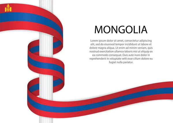 Waving Ribbon Pole Flag Mongolia Template Independence Day Poster Design — Stockvector