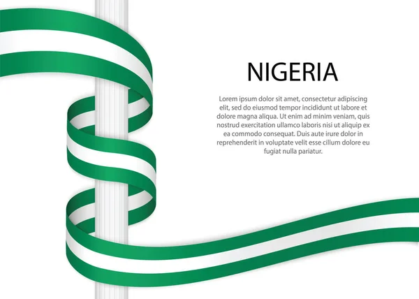 Cinta Ondeando Poste Con Bandera Nigeria Plantilla Para Diseño Póster — Vector de stock