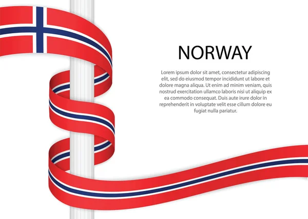 Waving Ribbon Pole Flag Norway Template Independence Day Poster Design — стоковый вектор