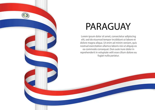 Waving Ribbon Pole Flag Paraguay Template Independence Day Poster Design — Stockový vektor