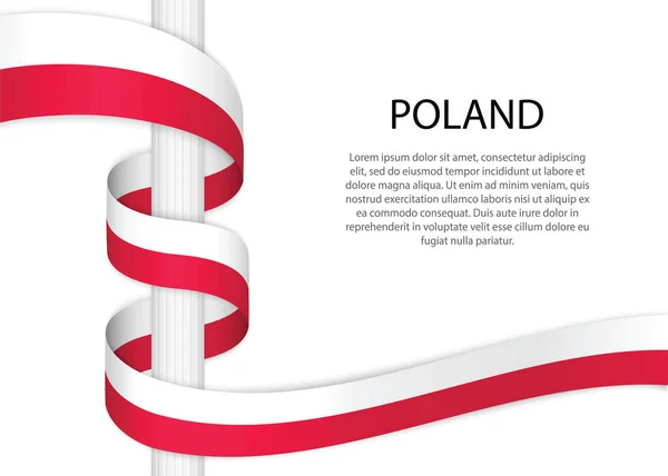 Waving Ribbon Pole Flag Poland Template Independence Day Poster Design — Stockvektor
