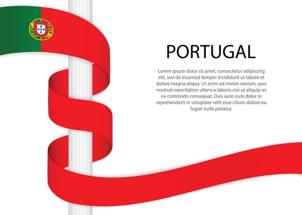 Waving Ribbon Pole Flag Portugal Template Independence Day Poster Design — стоковый вектор