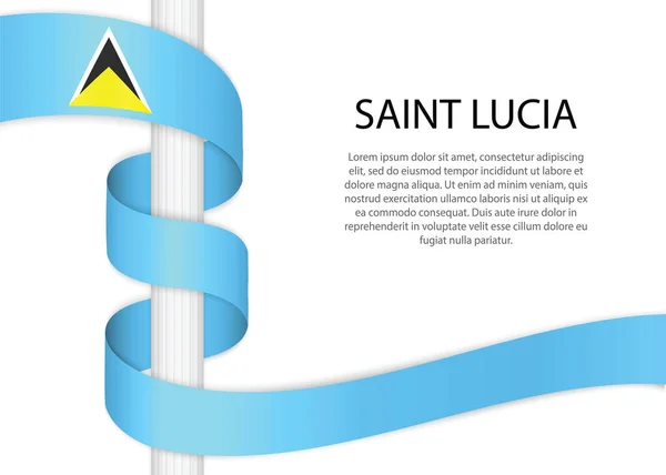 Waving Ribbon Pole Flag Saint Lucia Template Independence Day Poster — Vector de stock