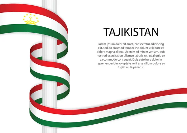Cinta Ondeando Poste Con Bandera Tayikistán Plantilla Para Diseño Póster — Vector de stock