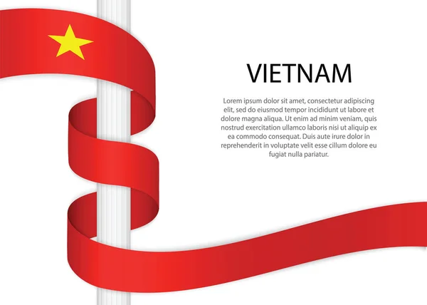 Cinta Ondeando Poste Con Bandera Vietnam Plantilla Para Diseño Póster — Vector de stock
