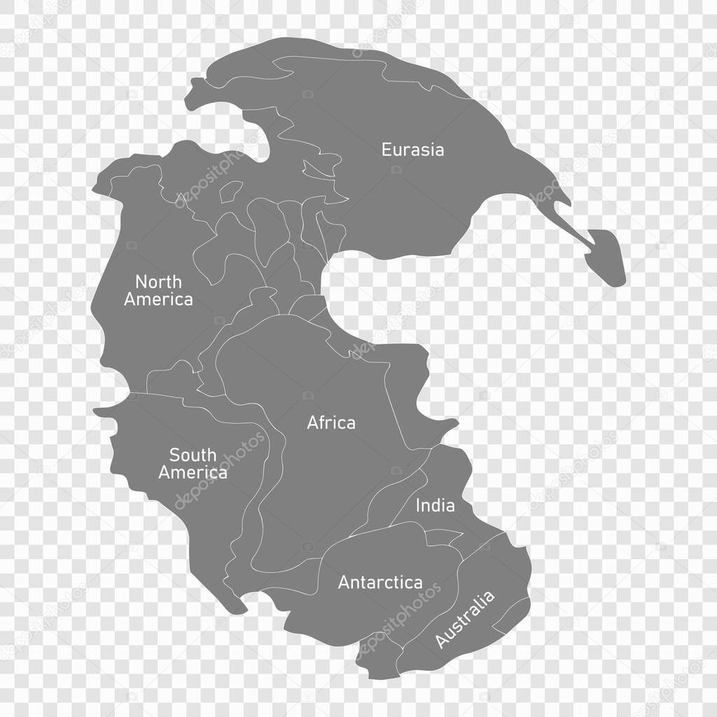 Map of Pangaea or Pangea with borders of continents