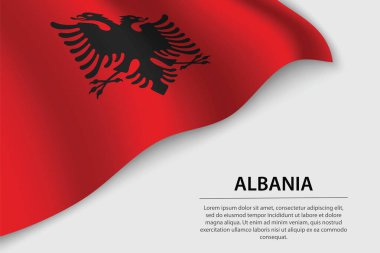 Beyaz arka planda Arnavutluk bayrağı dalgalanması. Bağımsızlık Günü için bayrak veya kurdele vektör şablonu