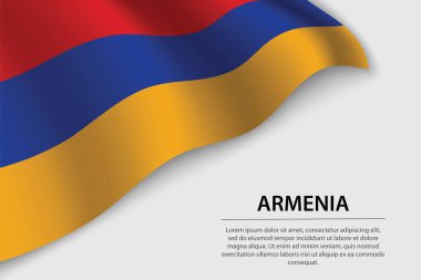Beyaz arka planda Ermenistan bayrağı dalgası. Bağımsızlık Günü için bayrak veya kurdele vektör şablonu