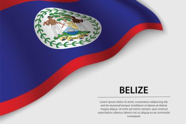 Beyaz arka planda Belize 'nin dalga bayrağı. Bağımsızlık Günü için bayrak veya kurdele vektör şablonu