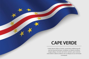 Beyaz arka planda Cape Verde 'nin dalga bayrağı. Bağımsızlık Günü için bayrak veya kurdele vektör şablonu