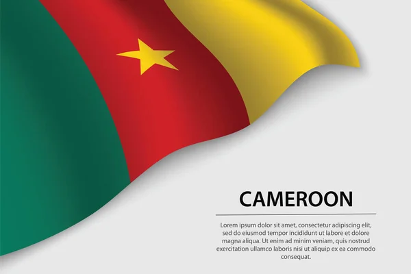 Bandiera Sventolata Del Camerun Sfondo Bianco Modello Banner Nastro Vettoriale — Vettoriale Stock