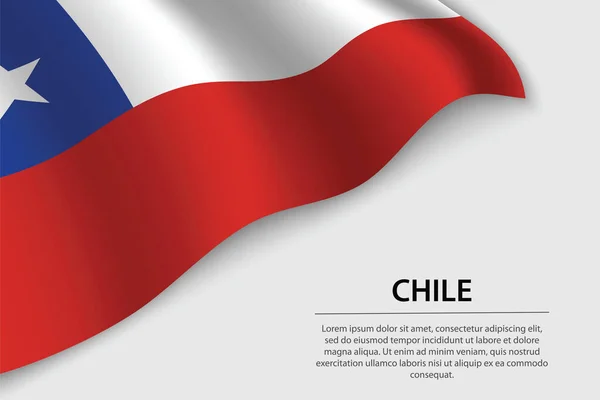 Vague Drapeau Chili Sur Fond Blanc Modèle Bannière Ruban Vectoriel — Image vectorielle